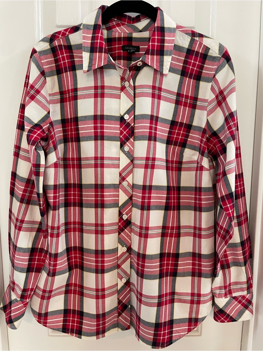 Talbots Red, Black and Cream Plaid Button-Down Shirt